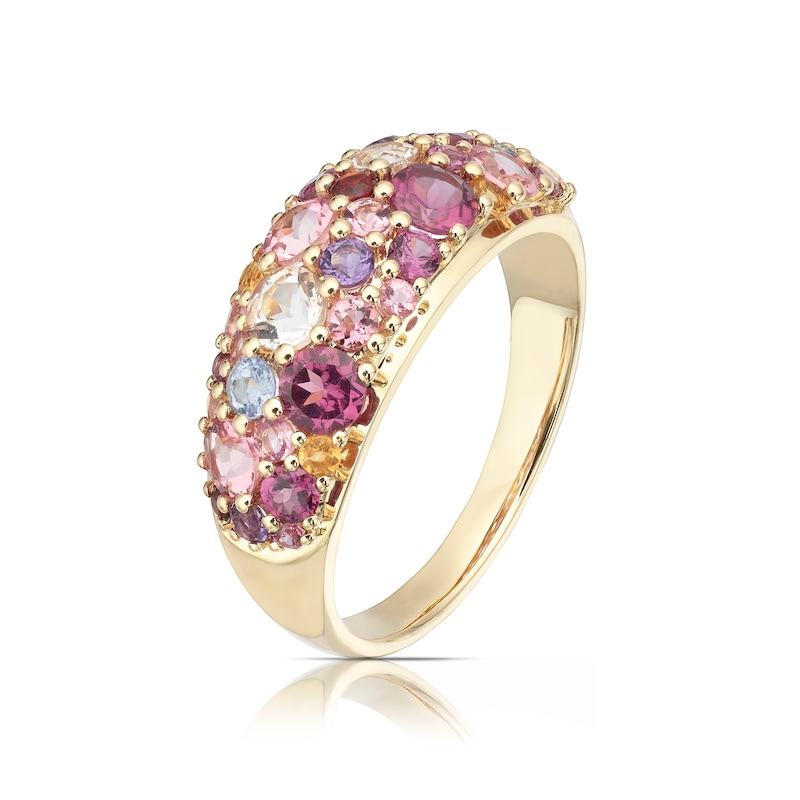 Main Image 2 of 9ct Yellow Gold Iris Pink & Purple Multi Stone Cluster Ring