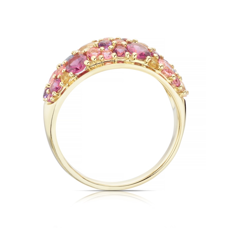 Main Image 3 of 9ct Yellow Gold Iris Pink & Purple Multi Stone Cluster Ring