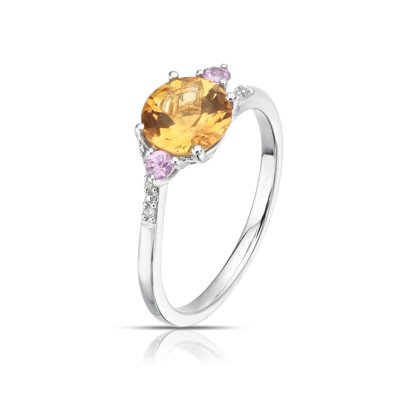 Main Image 2 of 9ct White Gold Lily Citrine, Pink Sapphire & Diamond Twist Ring