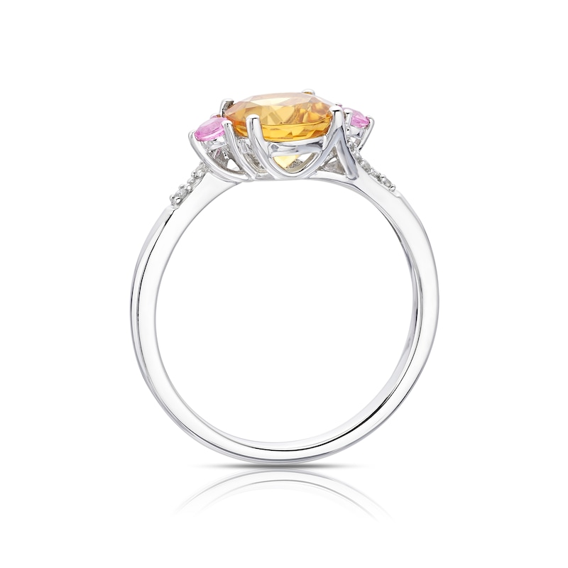 Main Image 3 of 9ct White Gold Lily Citrine, Pink Sapphire & Diamond Twist Ring