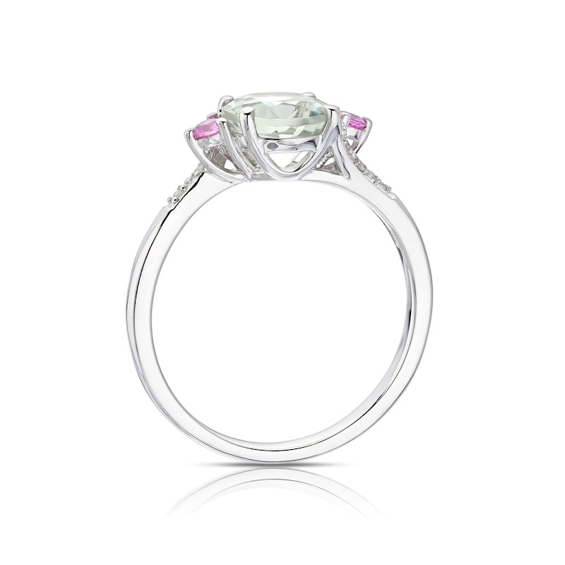 Main Image 3 of 9ct White Gold Lily Green Amethyst, Pink Sapphire & Diamond Twist Ring