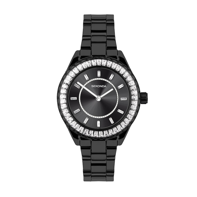 Main Image 1 of Sekonda Margot Ladies' Stone Set Bezel Black IP Stainless Steel Bracelet Watch