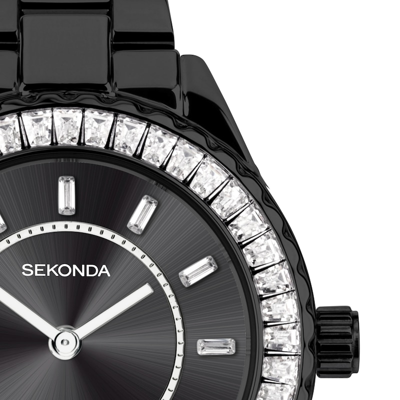 Main Image 2 of Sekonda Margot Ladies' Stone Set Bezel Black IP Stainless Steel Bracelet Watch