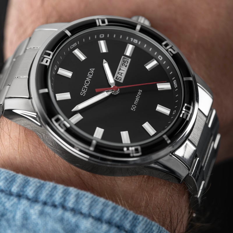 Main Image 3 of Sekonda Classic Men's Black Dial Stainless Steel Bracelet Watch
