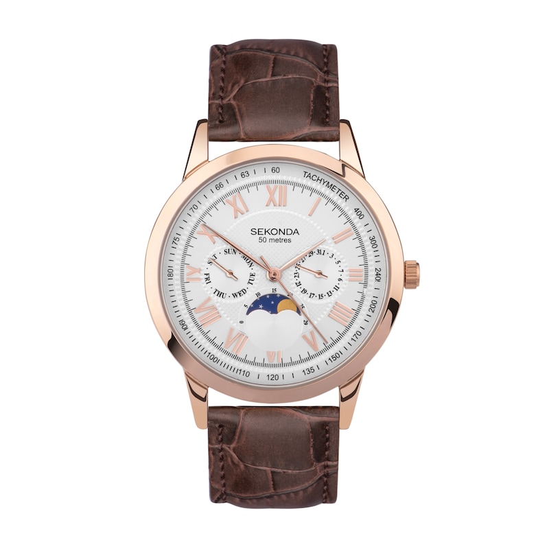 Main Image 1 of Sekonda Armstrong Men’s Moon Phase Brown Leather Strap Watch