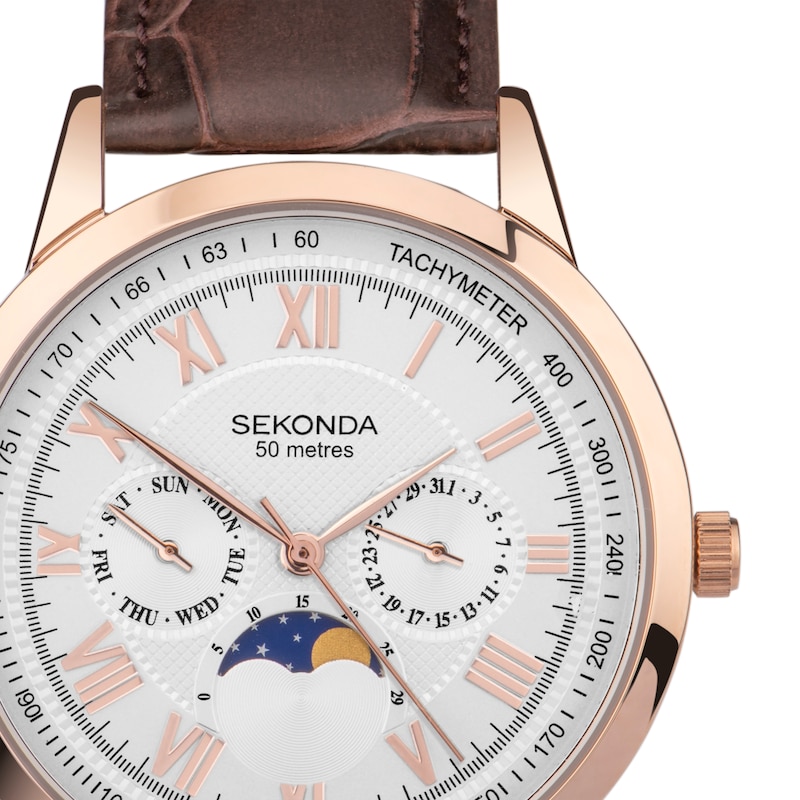 Sekonda Armstrong Men’s Moon Phase Brown Leather Strap Watch