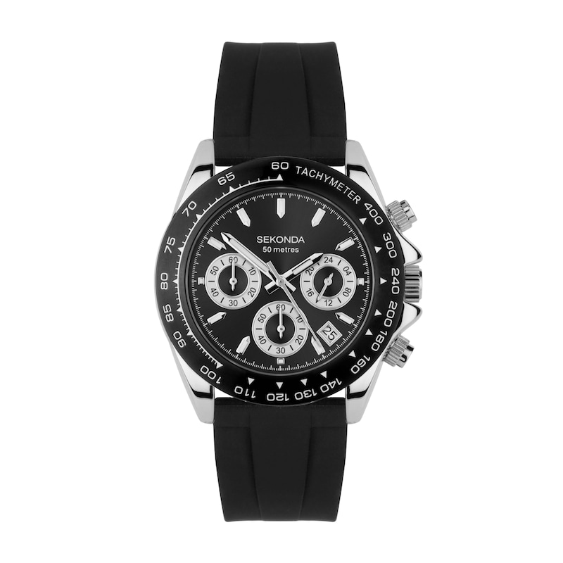 Sekonda Circuit Chronograph Men's Black Silicone Strap Watch