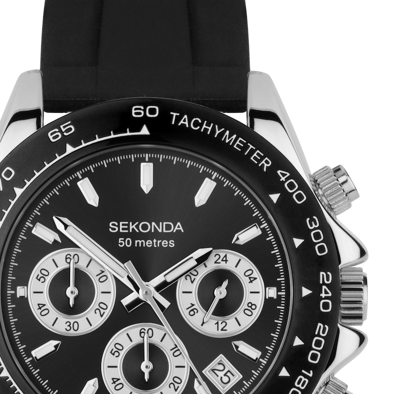 Main Image 2 of Sekonda Circuit Chronograph Men's Black Silicone Strap Watch