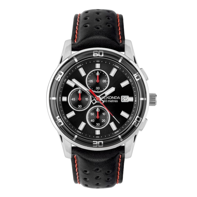 Main Image 1 of Sekonda Chronograph Men's Black Leather Strap Watch