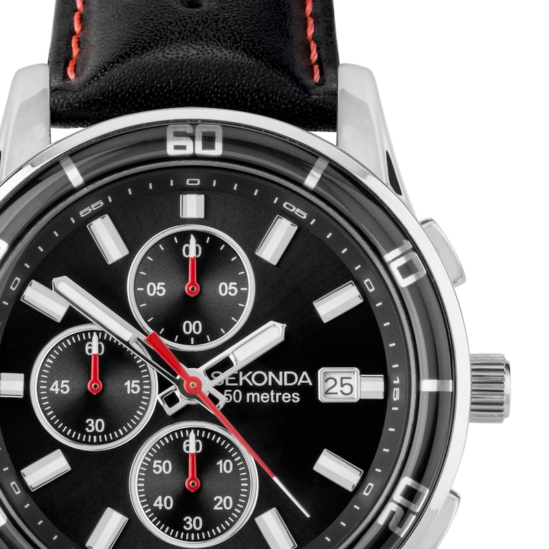 Main Image 2 of Sekonda Chronograph Men's Black Leather Strap Watch
