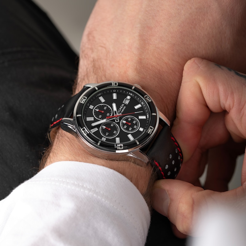 Main Image 3 of Sekonda Chronograph Men's Black Leather Strap Watch