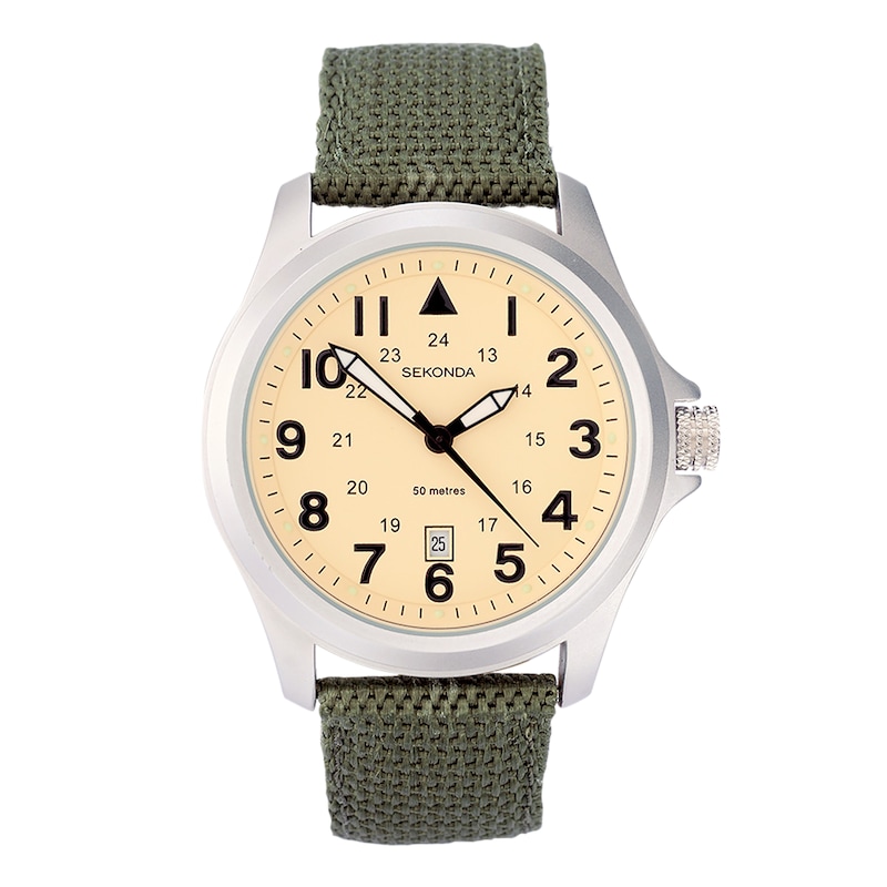 Sekonda Aviator Men's Cream Dial Green Nylon Strap Watch