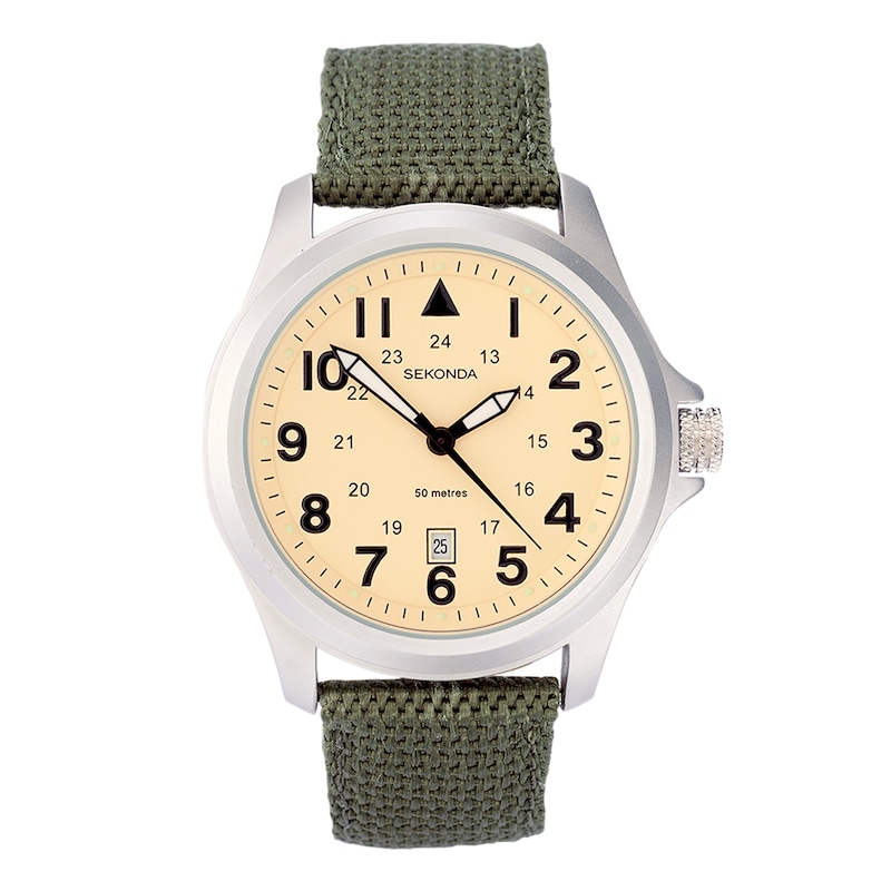 Main Image 1 of Sekonda Aviator Men's Cream Dial Green Nylon Strap Watch