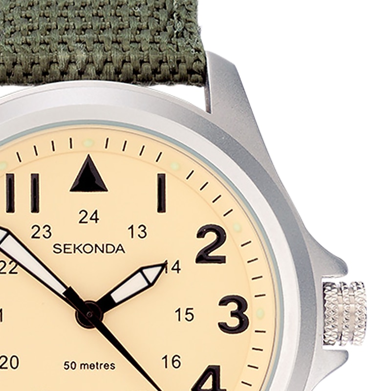 Sekonda Aviator Men's Cream Dial Green Nylon Strap Watch