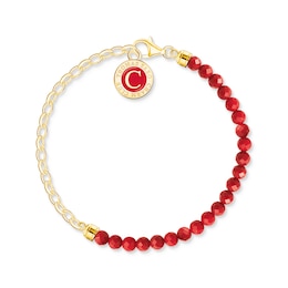 Thomas Sabo Sterling Silver 18ct Gold Plated Red Bead Half Charm Carrier Bracelet