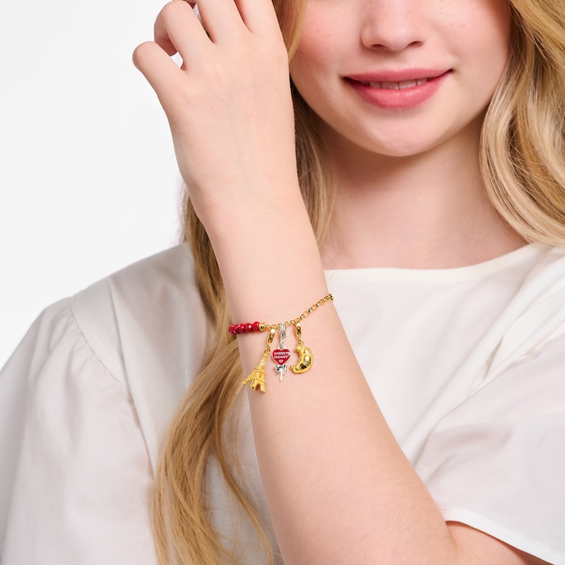 Main Image 2 of Thomas Sabo Sterling Silver 18ct Gold Plated Red Bead Half Charm Carrier Bracelet