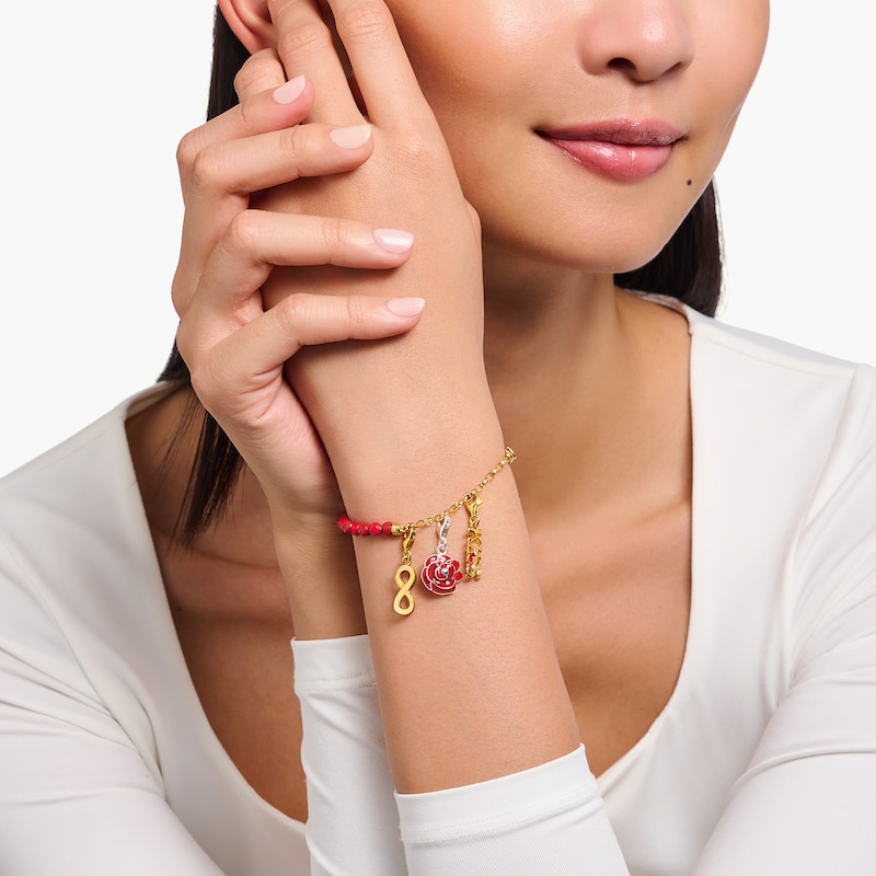 Main Image 3 of Thomas Sabo Sterling Silver 18ct Gold Plated Red Bead Half Charm Carrier Bracelet