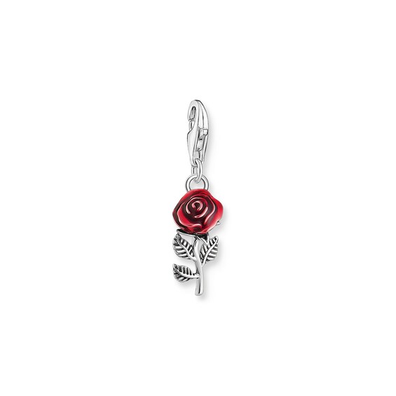Thomas Sabo Sterling Silver Red Enamel Rose Charm