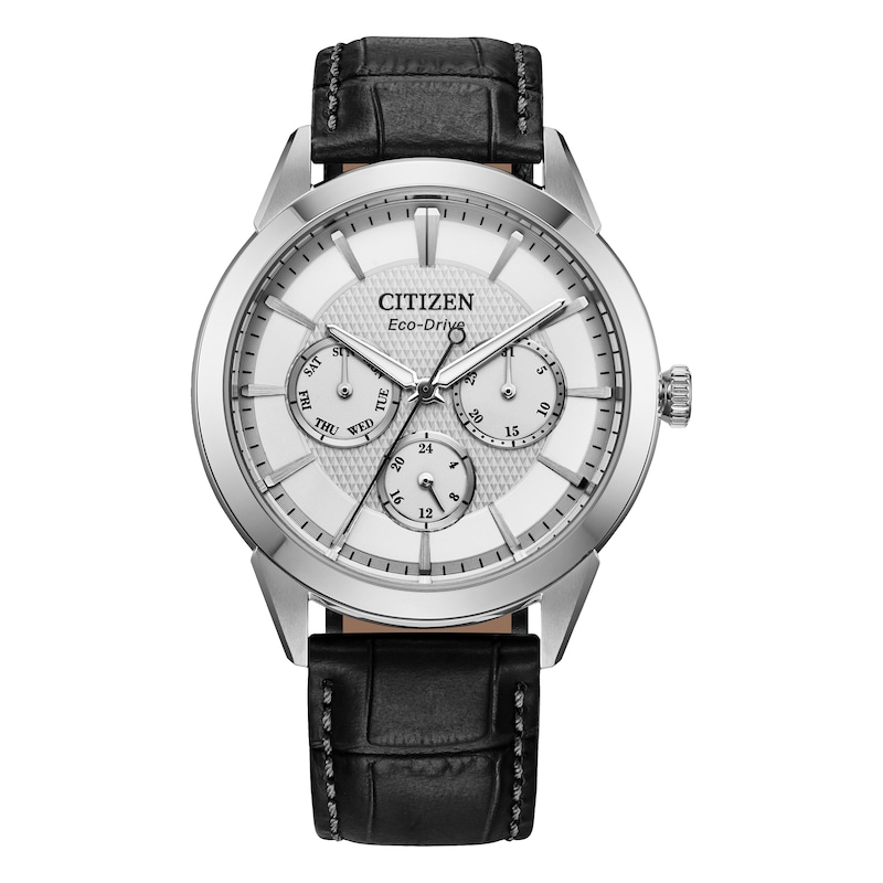 Citizen Eco-Drive Men's Silver Dial Black Leather Strap Watch