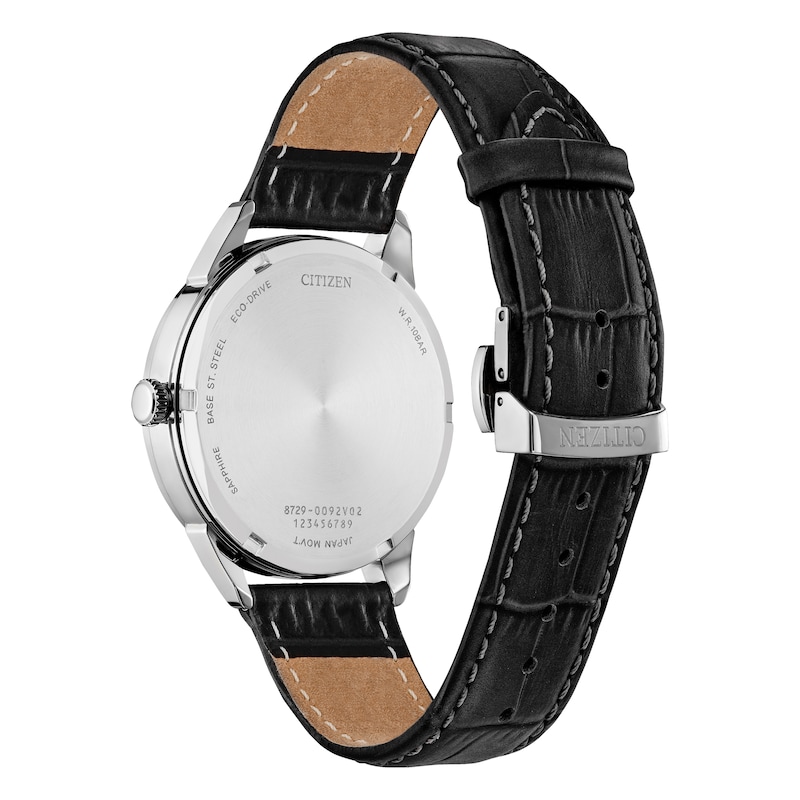Citizen Eco-Drive Men's Silver Dial Black Leather Strap Watch