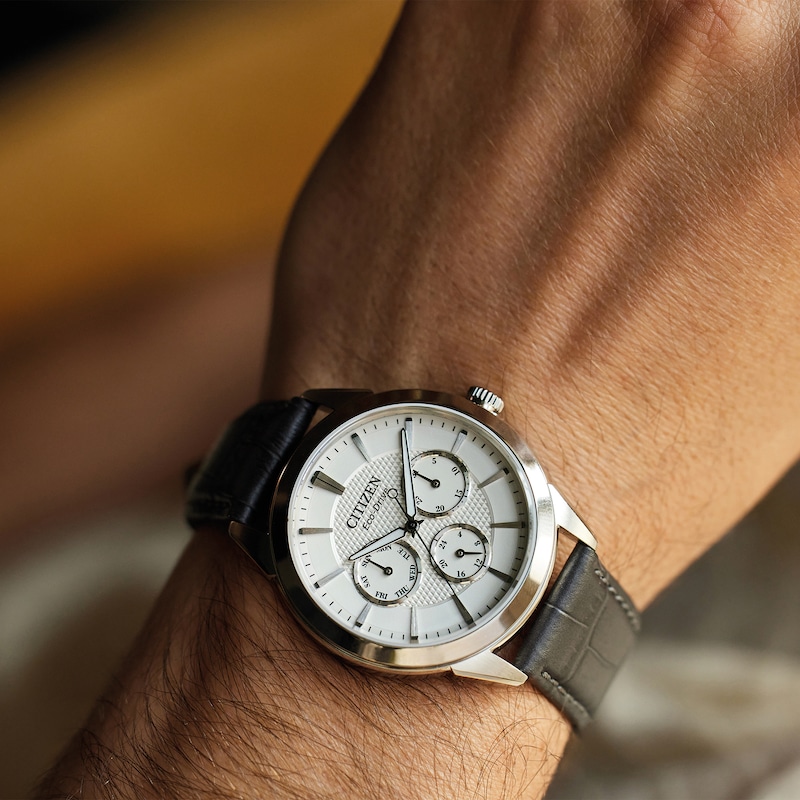 Main Image 4 of Citizen Eco-Drive Men's Silver Dial Black Leather Strap Watch