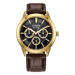 Citizen Eco-Drive Men's Black Dial Brown Leather Strap Watch