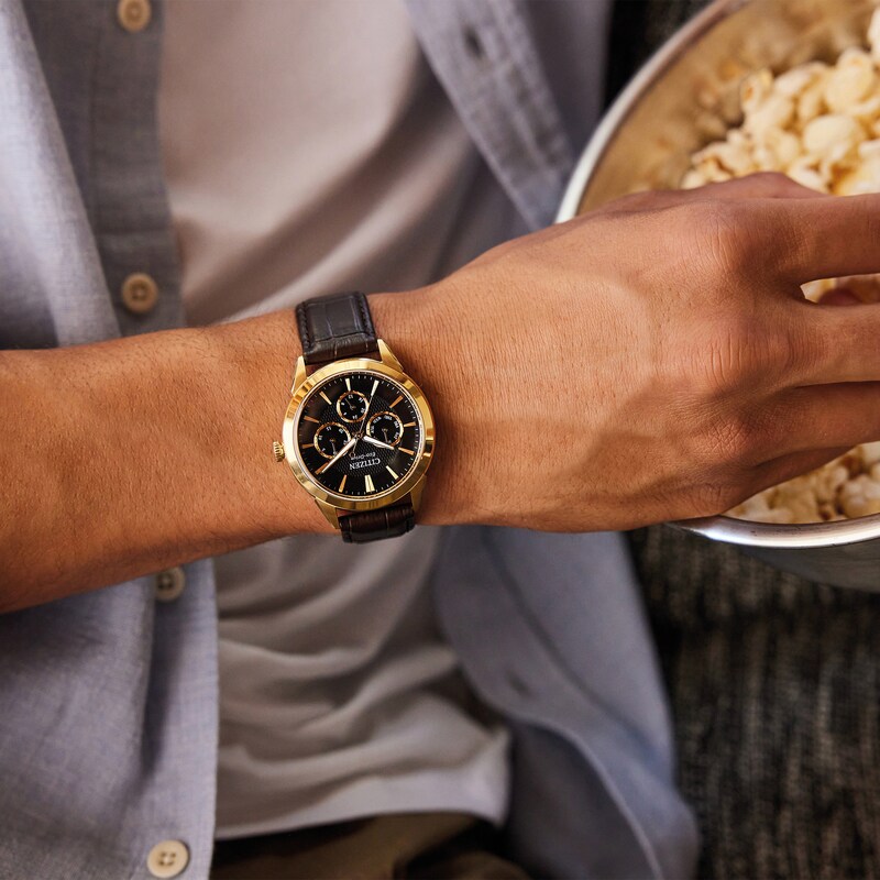 Main Image 5 of Citizen Eco-Drive Men's Black Dial Brown Leather Strap Watch
