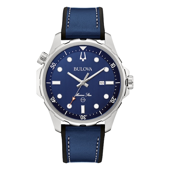 Bulova Marine Star Men's Blue Leather Strap Watch