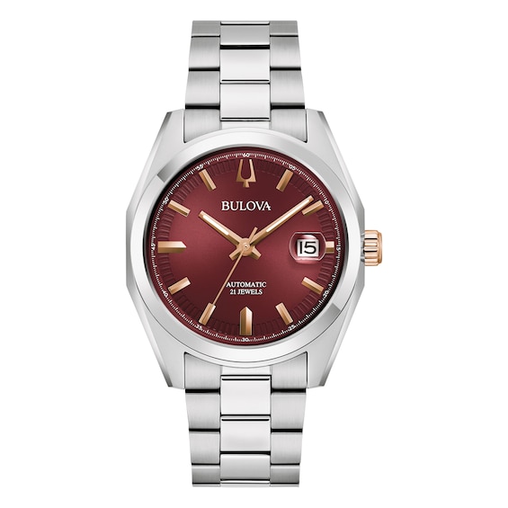 Bulova Surveyor Men's Burgundy Dial Stainless Steel Bracelet Watch