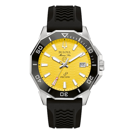 Bulova Marine Star Men's Yellow Dial Black Rubber Strap Watch