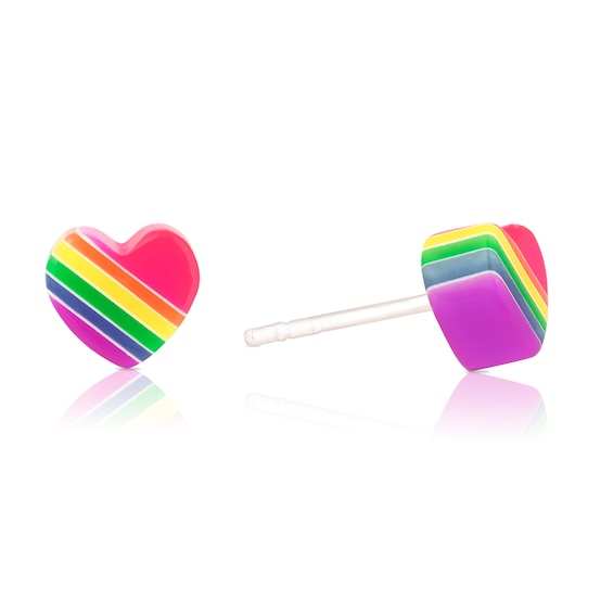 Children's Sterling Silver Resin Multicoloured Heart Studs
