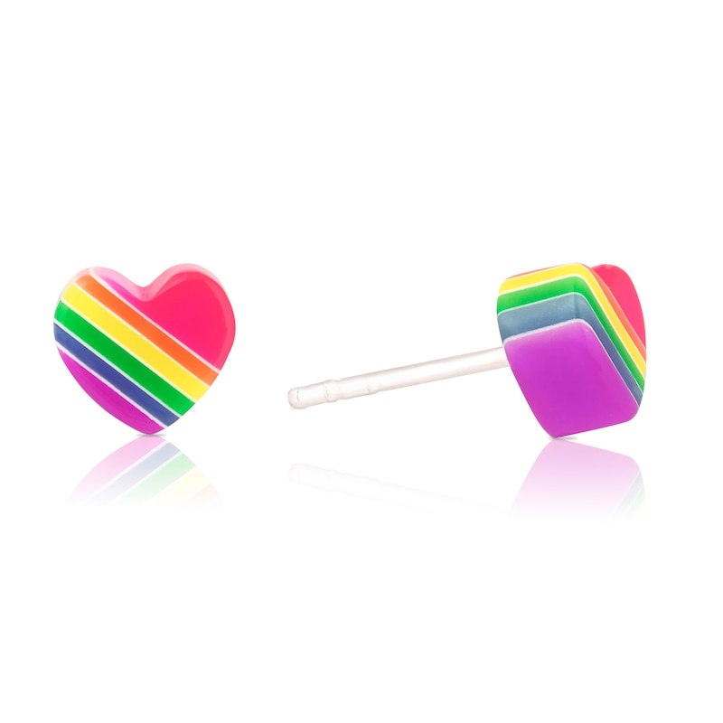 Main Image 1 of Children's Sterling Silver Resin Multicoloured Heart Studs