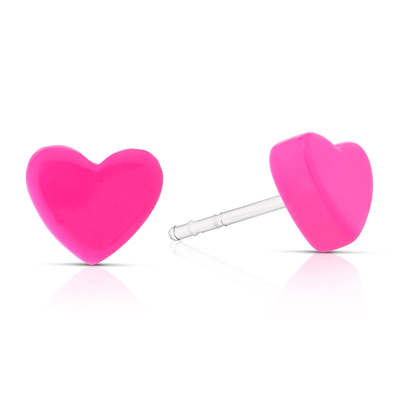 Main Image 1 of Children's Sterling Silver Pink Resin Heart Stud Earrings