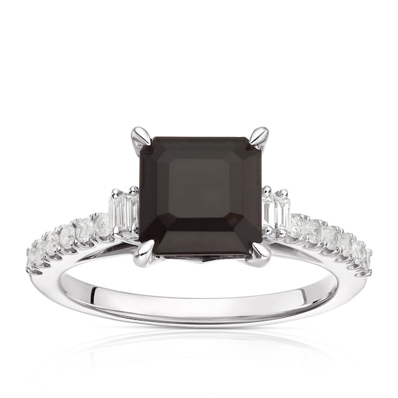 Argentium Silver Square Cut Black Spinel 0.20ct Diamond Ring
