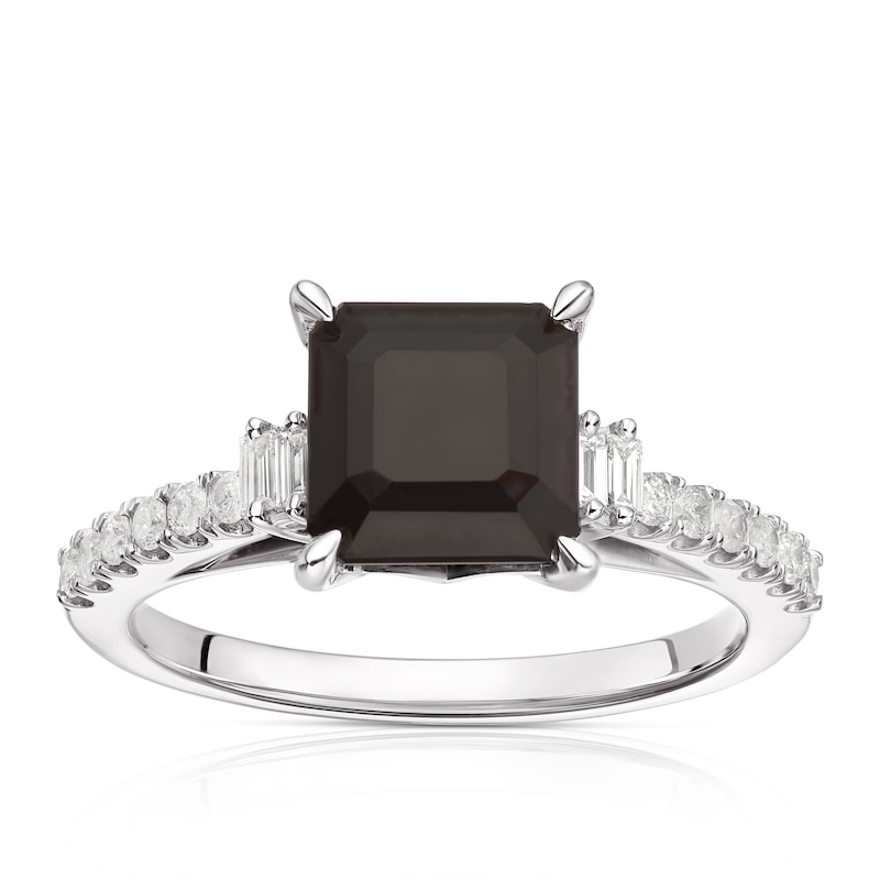 Argentium Silver Square Cut Black Spinel 0.20ct Diamond Ring