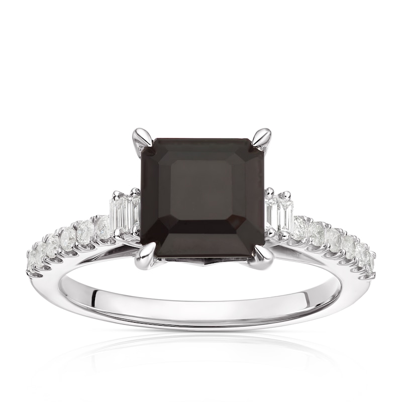 Main Image 1 of Argentium Silver Square Cut Black Spinel 0.20ct Diamond Ring
