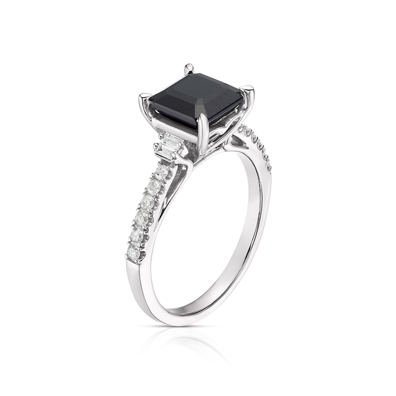 Argentium Silver Square Cut Black Spinel 0.20ct Diamond Ring