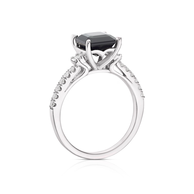 Argentium Silver Square Cut Black Spinel 0.20ct Diamond Ring