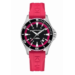 Hamilton Khaki Navy Scuba Men's Pink Rubber Strap Watch