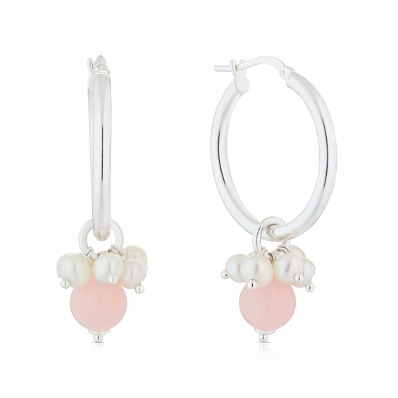 Sterling Silver Freshwater Pearl and Pink Agate Cluster Drop