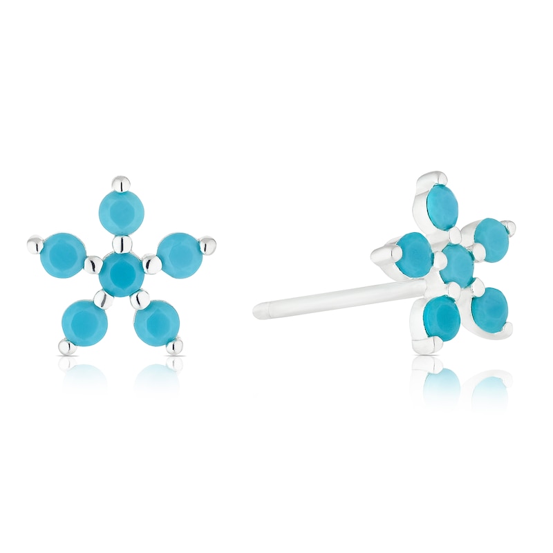 Main Image 1 of Sterling Silver Flower Turquoise Coloured Stud Earrings