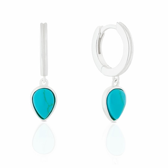 Sterling Silver Turquoise Coloured Teardrop Hoop Earrings