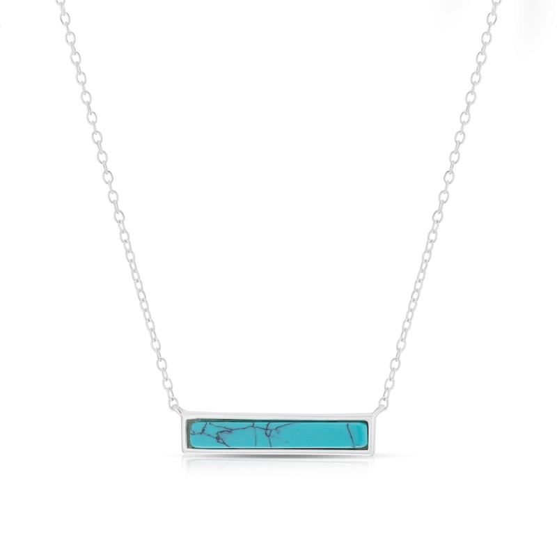 Main Image 1 of Sterling Silver Turquoise Coloured Bar Pendant 16+2" Necklace