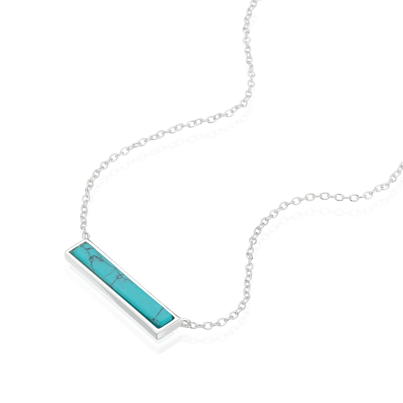 Main Image 2 of Sterling Silver Turquoise Coloured Bar Pendant 16+2" Necklace