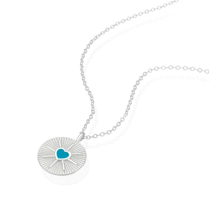 Main Image 2 of Sterling Silver Sunburst Disc & Turquoise Coloured Heart Pendant 16+2&quot; Necklace
