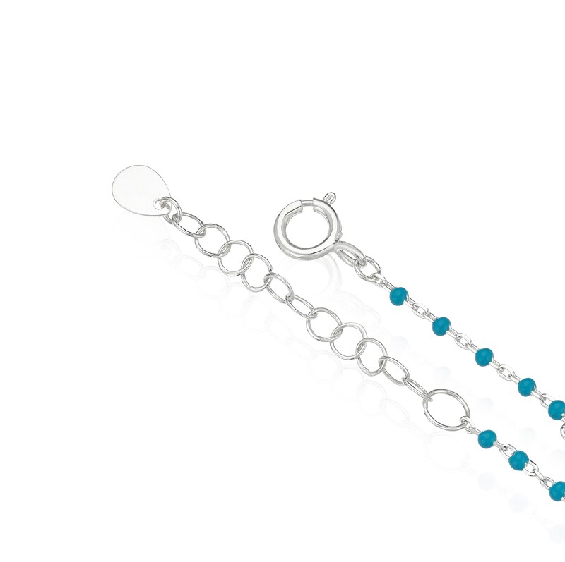 Main Image 3 of Sterling Silver CZ & Turquoise Colour Beads Station Drop 9+1" Anklet