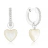 Thumbnail Image 1 of Sterling Silver CZ & MOP Heart Drop Huggie Hoop Earrings