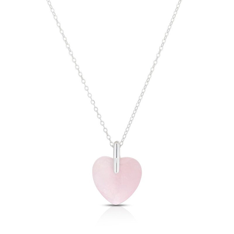 Main Image 1 of Sterling Silver Rose Quartz 3D Heart Pendant 16+2" Necklace