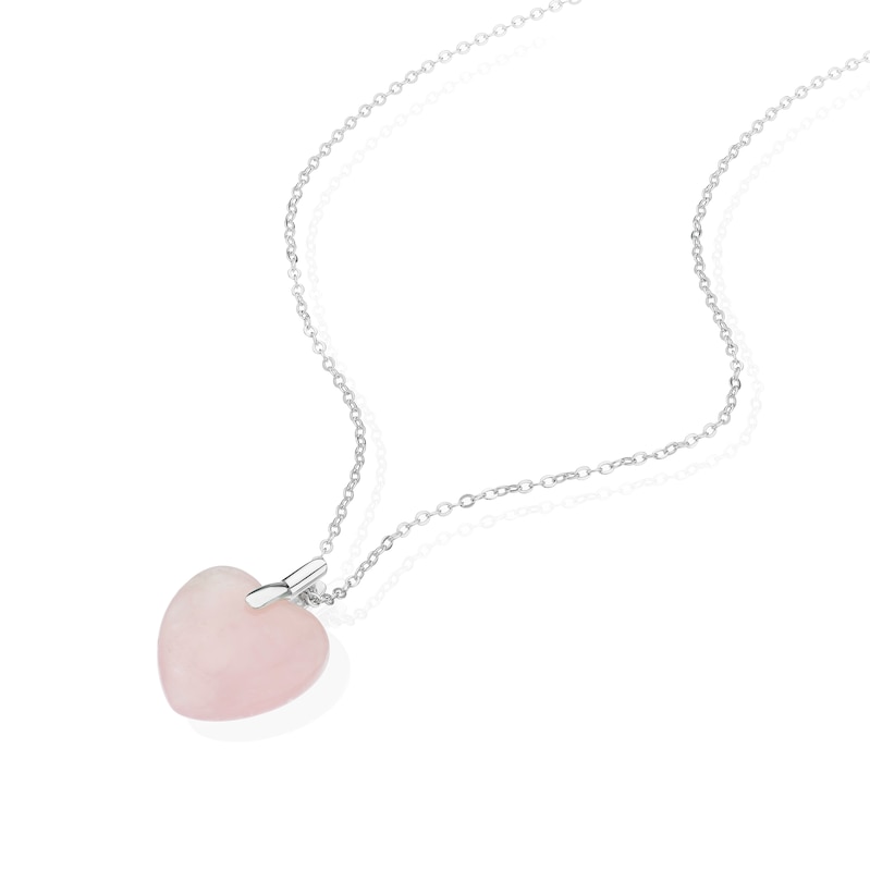 Main Image 2 of Sterling Silver Rose Quartz 3D Heart Pendant 16+2" Necklace