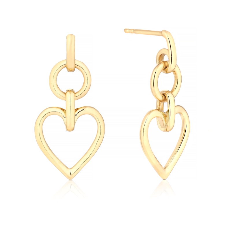 Main Image 1 of Sterling Silver & 18ct Yellow Gold Plated Vermeil Open Heart Drop Earrings